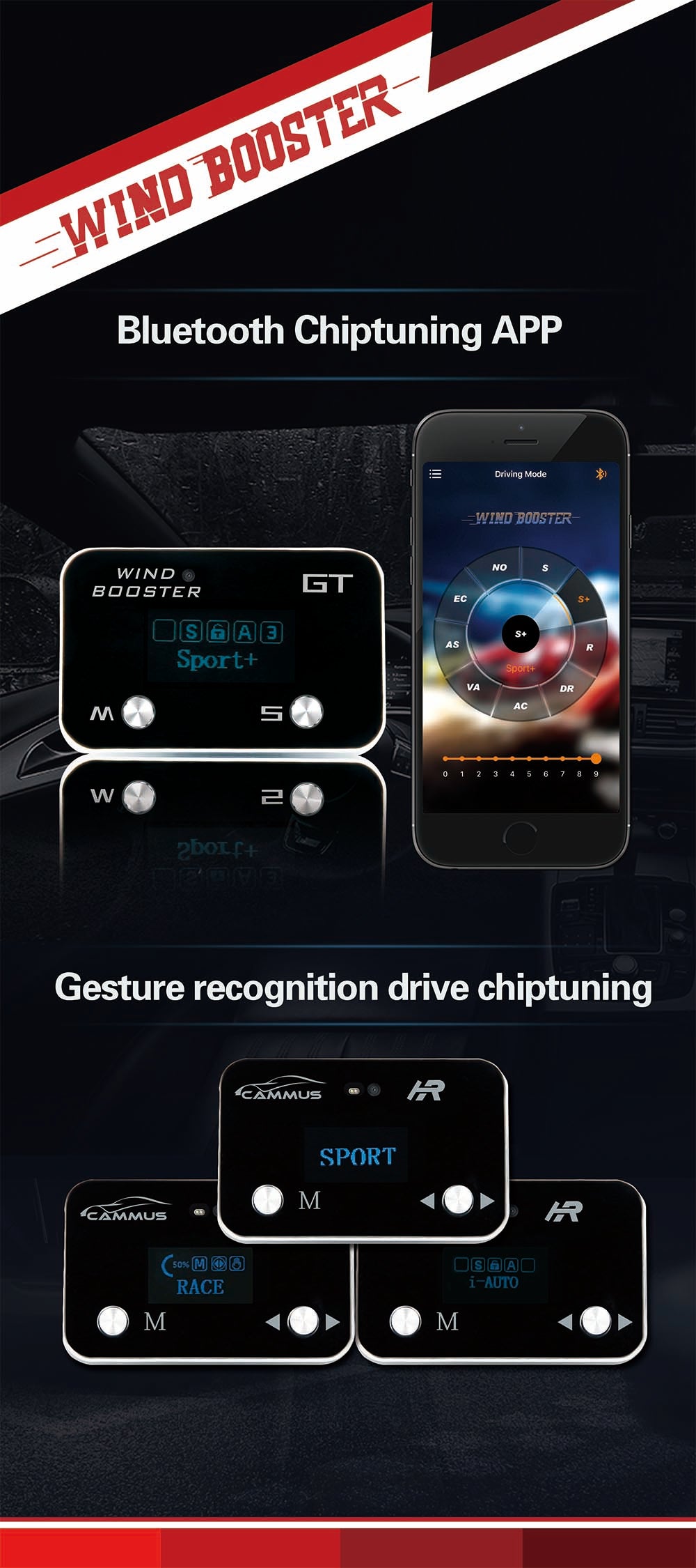 WINDBOOSTER GT & Bluetooth Mobile App OBD Acceleration Performance Throttle Controller & Pedal Remap - Utilising Chip Tuning / Electronic Engine Tuning - Econ / Sport / Sport+ / Race Modes - OLED Display