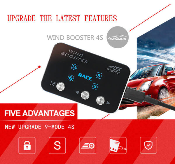 WINDBOOSTER 4S OBD Acceleration Performance Throttle Controller & Pedal Remap - Utilising Chip Tuning / Electronic Engine Tuning - Econ / Sport / Sport+ / Race Modes - OLED Display