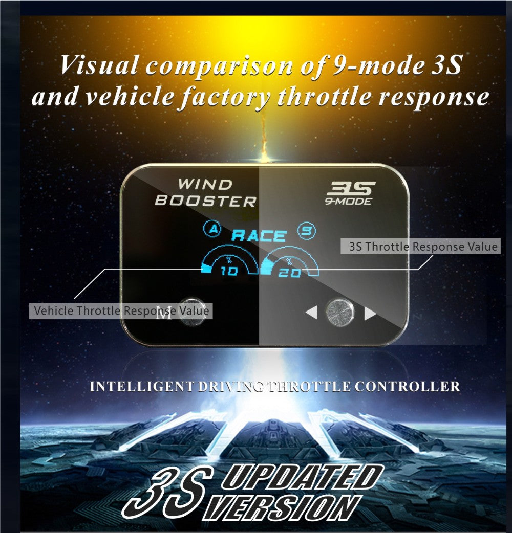 WINDBOOSTER 3S OBD Acceleration Performance Throttle Controller & Pedal Remap - Utilising Chip Tuning / Electronic Engine Tuning - Econ / Sport / Sport+ / Race Modes - OLED Display