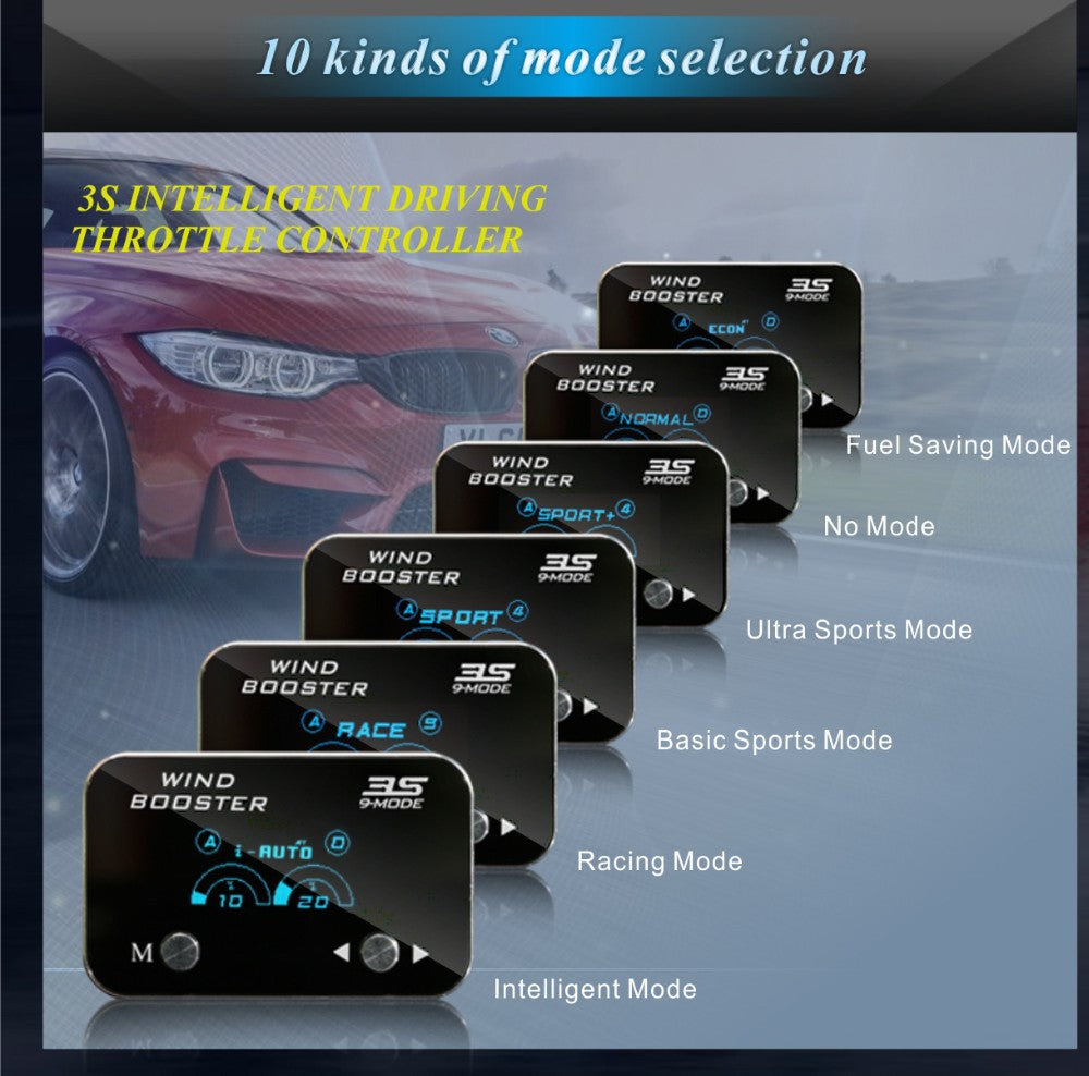 WINDBOOSTER 3S OBD Acceleration Performance Throttle Controller & Pedal Remap - Utilising Chip Tuning / Electronic Engine Tuning - Econ / Sport / Sport+ / Race Modes - OLED Display