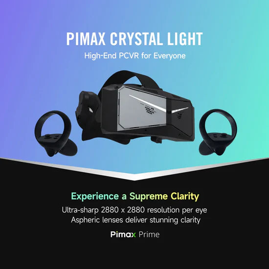 Pimax Crystal Light Prime PCVR Headset - 8K Resolution / QLED Display / Light & Comfortable / High Clarity VR for flight simulator / Compatible with MSFS / iRacing & More / DMAS & Lighthouse Tracking optional