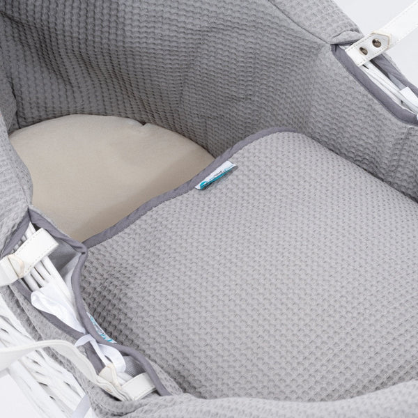 Pod Grey Waffle Moses Basket Bedding Set
