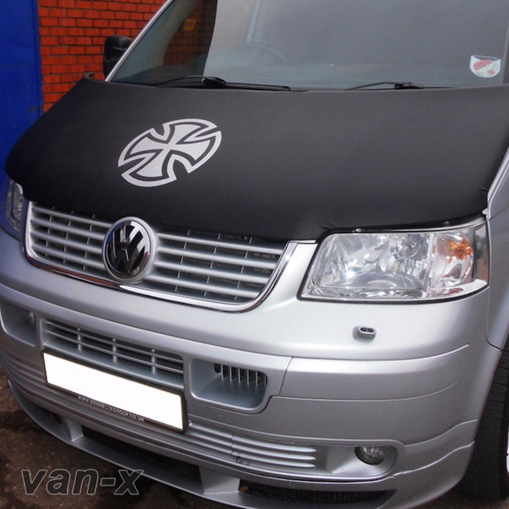 For VW T5 Bonnet Bra Cover – Silver French Cross Design | Van-X Front End Protector