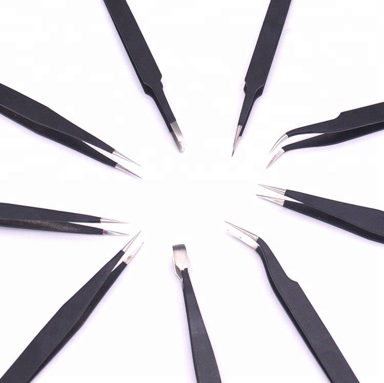 Precision Tweezers Pack of 9, ESD Stainless Steel Anti-static Tool Kit