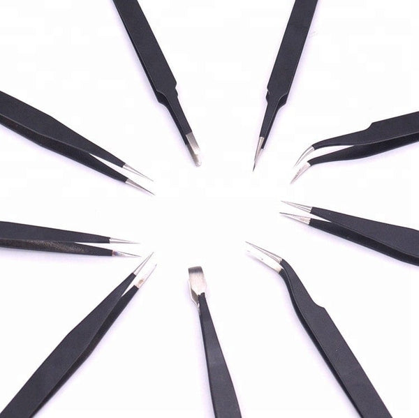 Precision Tweezers Pack of 9, ESD Stainless Steel Anti-static Tool Kit