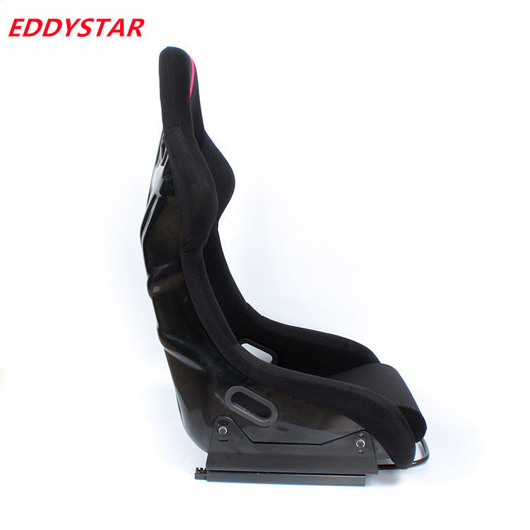 EDY SINGLE (x1) Universal Car Sports Bucket Seat Black & Red Stripe Carbon Hard Back Bucket Seats Dual Slider Easy Installation For Racing Car / Sim / 4x4 / Van / Camper