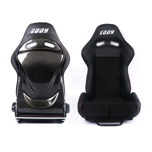 EDY SINGLE (x1) Universal Porsche GT3 GT4 Motorsports Style Car Sports Bucket Seat Black & Red Stitch Fixed Hard Back Bucket Seats Dual Slider Easy Installation For Racing Car / Sim / 4x4 / Van / Camper