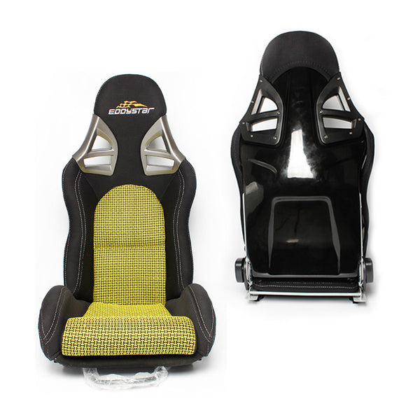 EDY SINGLE (x1) Universal Porsche GT3 GT4 Motorsports Style Car Sports Bucket Seat Black Reclining Hard Back Bucket Seats Dual Slider Easy Installation For Racing Car / Sim / 4x4 / Van / Camper