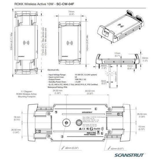 ROKK Wireless Active 10W Waterproof Phone Mount 12 | 24V | 4Boats