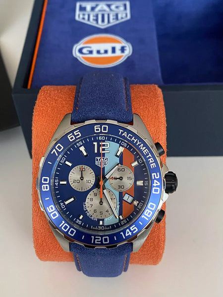 Brand New SPECIAL EDITION TAG Heuer Formula 1 Chronograph Gulf Men's Watch Quartz 43 mm Steel CAZ101N.FC8243 RRP £2,100.00 43mm Orange Blue Stripe
