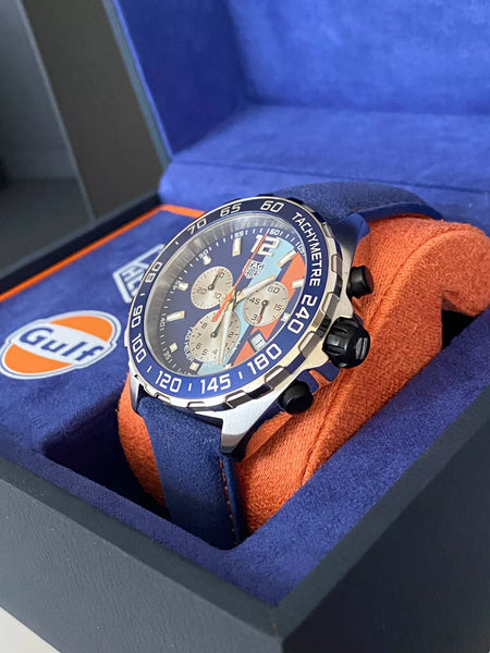 Brand New SPECIAL EDITION TAG Heuer Formula 1 Chronograph Gulf Men's Watch Quartz 43 mm Steel CAZ101N.FC8243 RRP £2,100.00 43mm Orange Blue Stripe