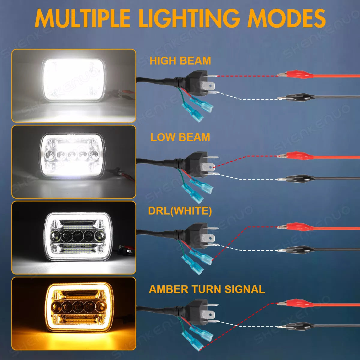 Pair Headlights (x2) - Toyota MR2 W20 89-99 / Jeep Wrangler / GMC Savana Safari K3500 / Ford F450 5x7" LED DEL Lightbar Square Light High / Low Beam Headlamps For Cars / Motorcycle / Van / Pickup / RV / Camper