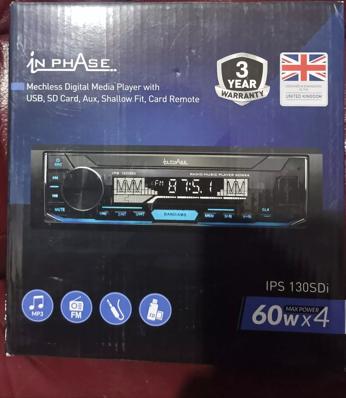 In Phase IPS-150BTI Car Stereo - 1 Single Din Mechless Digital Media Player with Bluetooth USB SD Card AUX Shallow Fit & Remote