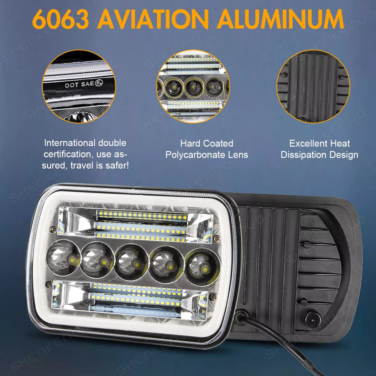 Pair Headlights (x2) - Toyota MR2 W20 89-99 / Jeep Wrangler / GMC Savana Safari K3500 / Ford F450 5x7" LED DEL Lightbar Square Light High / Low Beam Headlamps For Cars / Motorcycle / Van / Pickup / RV / Camper