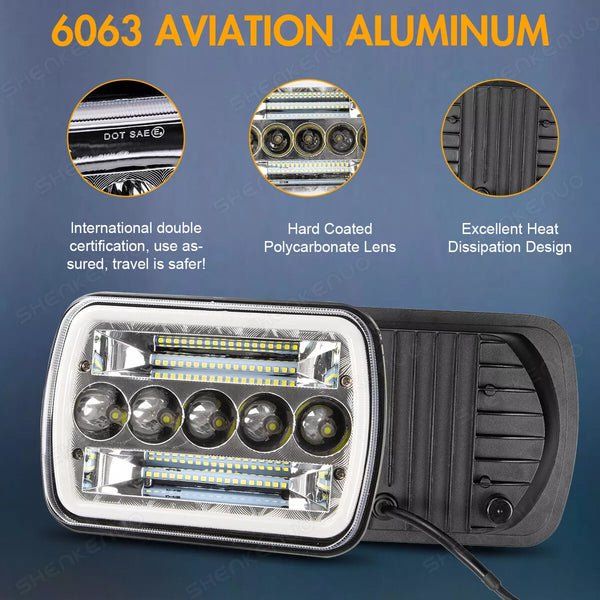 Pair Headlights (x2) - Toyota MR2 W20 89-99 / Jeep Wrangler / GMC Savana Safari K3500 / Ford F450 5x7" LED DEL Lightbar Square Light High / Low Beam Headlamps For Cars / Motorcycle / Van / Pickup / RV / Camper