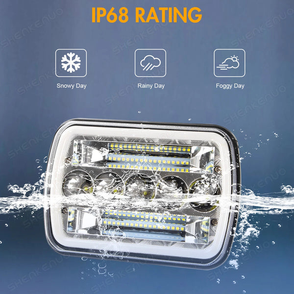 Pair Headlights (x2) - Toyota MR2 W20 89-99 / Jeep Wrangler / GMC Savana Safari K3500 / Ford F450 5x7" LED DEL Lightbar Square Light High / Low Beam Headlamps For Cars / Motorcycle / Van / Pickup / RV / Camper