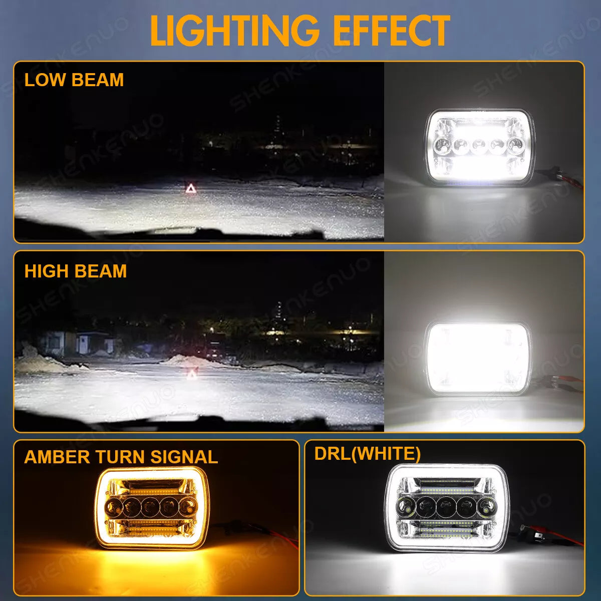 Pair Headlights (x2) - Toyota MR2 W20 89-99 / Jeep Wrangler / GMC Savana Safari K3500 / Ford F450 5x7" LED DEL Lightbar Square Light High / Low Beam Headlamps For Cars / Motorcycle / Van / Pickup / RV / Camper