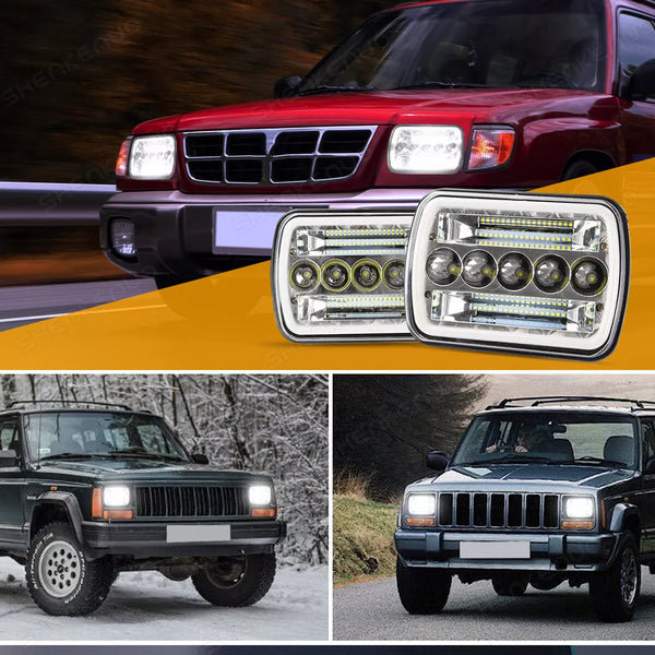 Pair Headlights (x2) - Toyota MR2 W20 89-99 / Jeep Wrangler / GMC Savana Safari K3500 / Ford F450 5x7" LED DEL Lightbar Square Light High / Low Beam Headlamps For Cars / Motorcycle / Van / Pickup / RV / Camper
