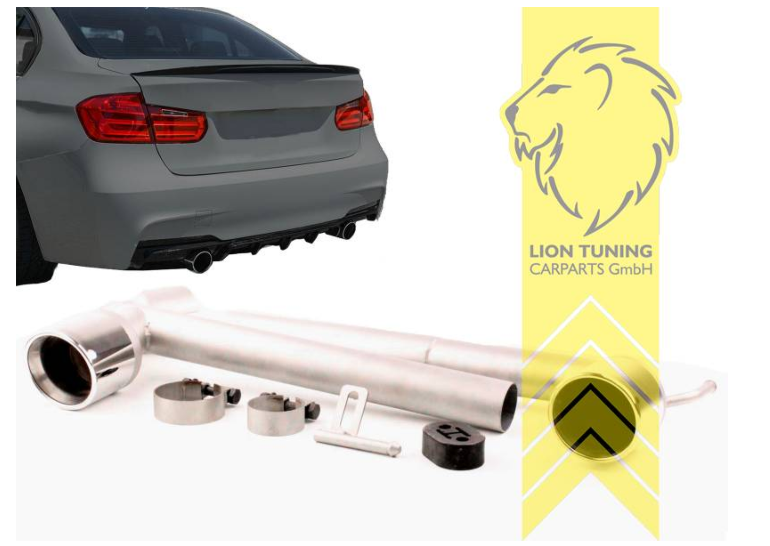 LionTuning Stainless steel tailpipes exhaust cover 2 pipe kit for BMW 3 Series F30 F31 4 Series F32 F33 F36 Twin Exit Duplex Muffler Tail Finisher