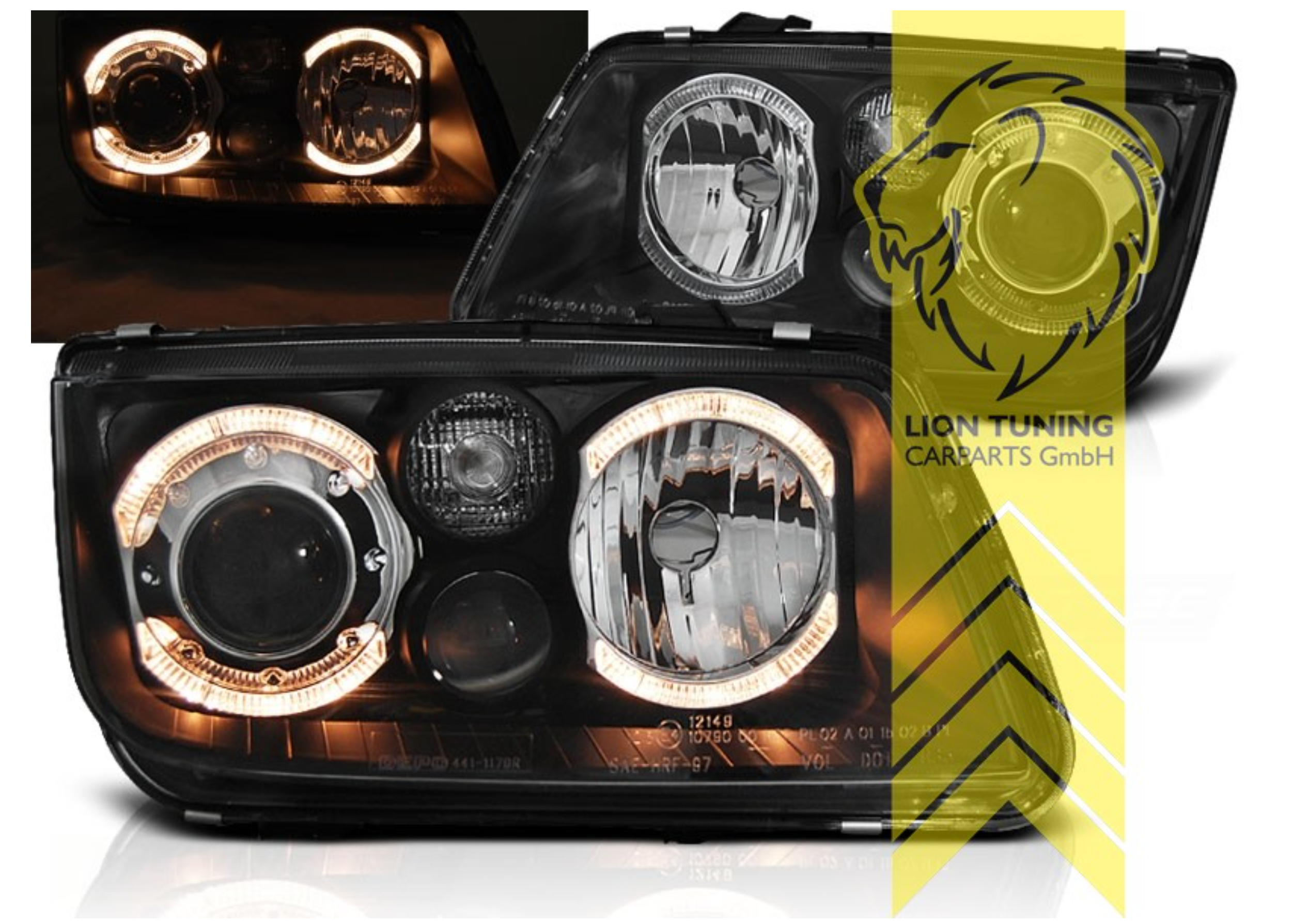 LT Pair LED DRL Lightbar Halo Ring Headlights VW Bora black LHD 1J6