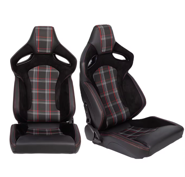 JIABEIR (Manufactured and Dispatched from China) LUXE Red & Black Plaid Check Checkered Sports Car / Racing Sim x1 Individual Bucket Seats JBR9007