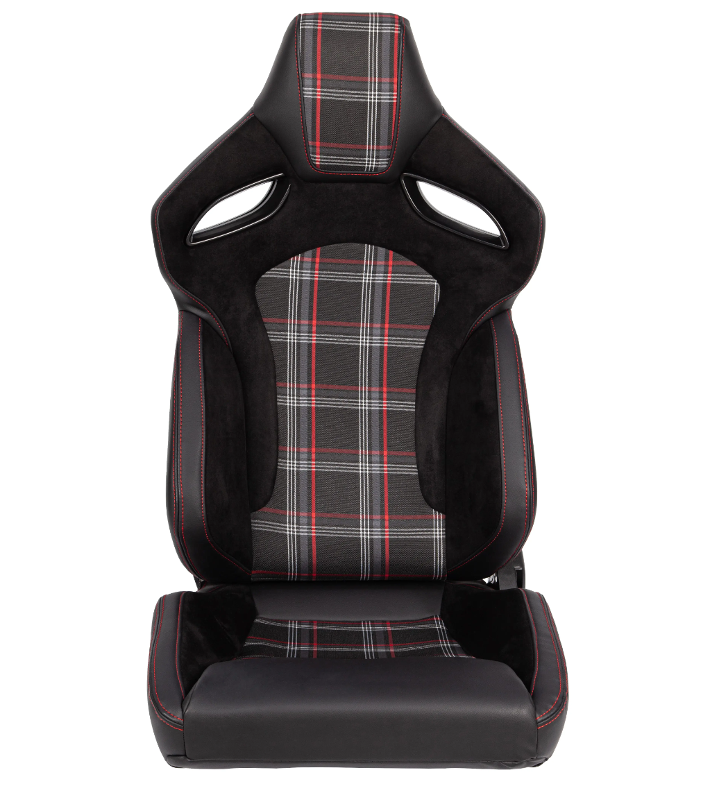 JIABEIR (Manufactured and Dispatched from China) LUXE Red & Black Plaid Check Checkered Sports Car / Racing Sim x1 Individual Bucket Seats JBR9007