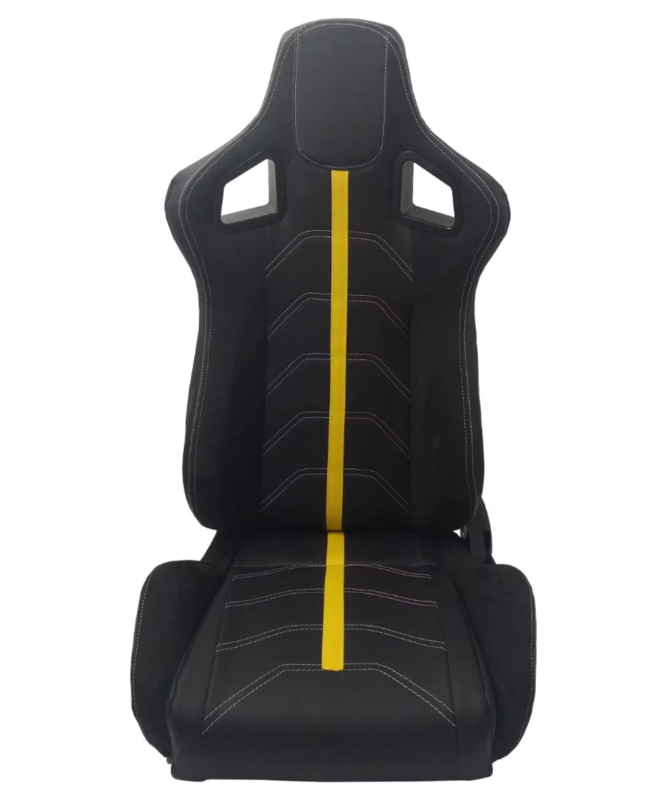 JIABEIR (Manufactured and Dispatched from China) Black & Yellow Stripe Stitch Sports Car / Racing Sim x1 Individual Bucket Seats JBR1079