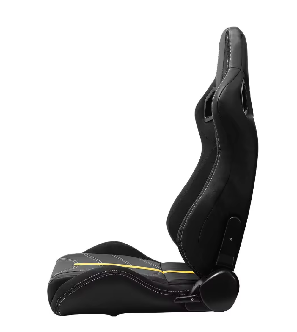 JIABEIR (Manufactured and Dispatched from China) Black & Yellow Stripe Stitch Sports Car / Racing Sim x1 Individual Bucket Seats JBR1079