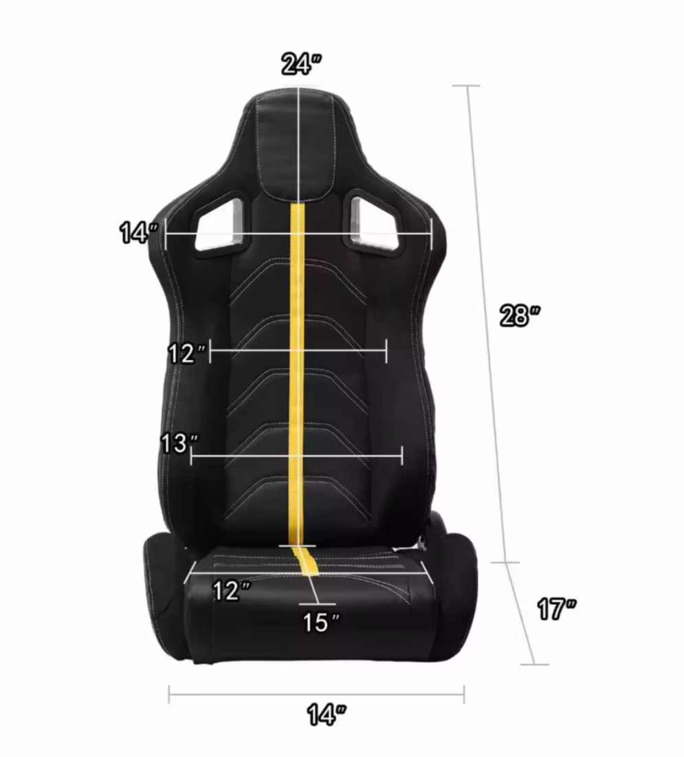 JIABEIR (Manufactured and Dispatched from China) Black & Yellow Stripe Stitch Sports Car / Racing Sim x1 Individual Bucket Seats JBR1079