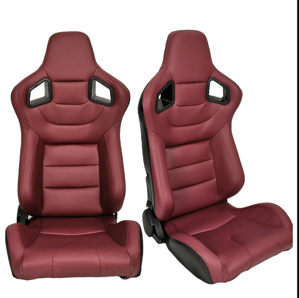 JIABEIR (Manufactured and Dispatched from China) DARK RED BURGANDY AUBERGINE & Carbon Sports Car / Racing Sim x1 Individual Bucket Seats JBR1041