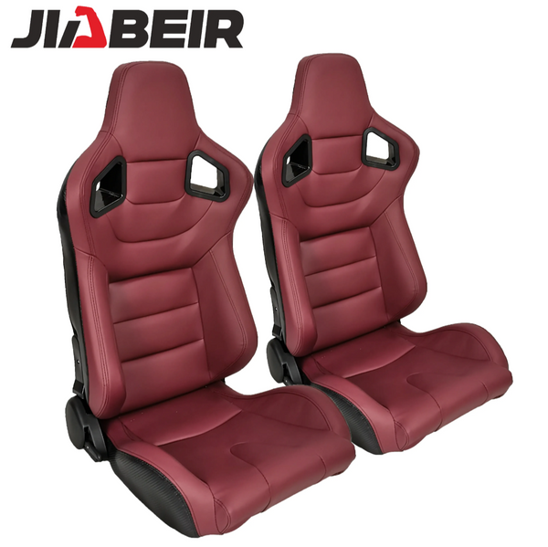 JIABEIR (Manufactured and Dispatched from China) DARK RED BURGANDY AUBERGINE & Carbon Sports Car / Racing Sim x1 Individual Bucket Seats JBR1041