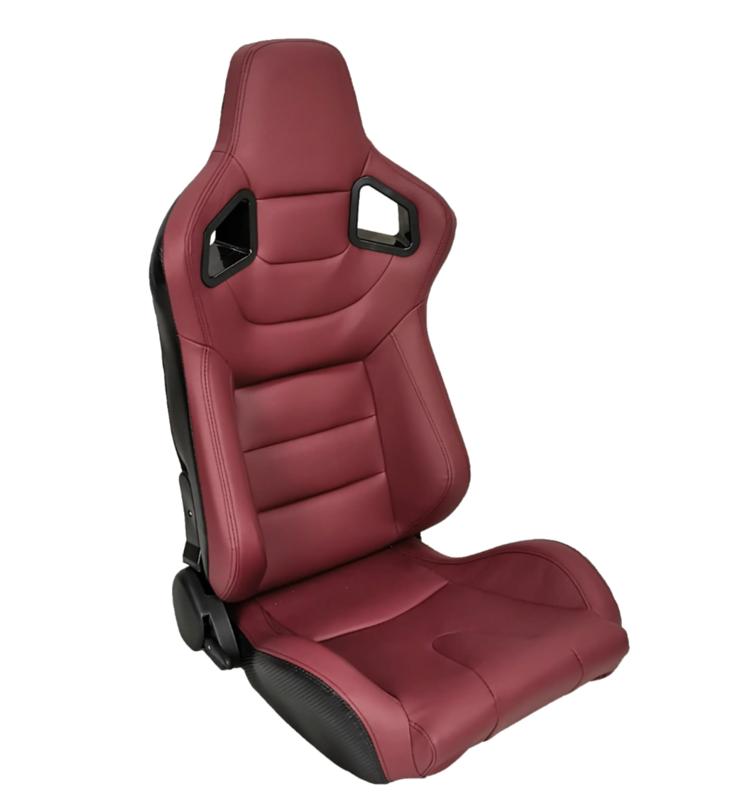 JIABEIR (Manufactured and Dispatched from China) DARK RED BURGANDY AUBERGINE & Carbon Sports Car / Racing Sim x1 Individual Bucket Seats JBR1041