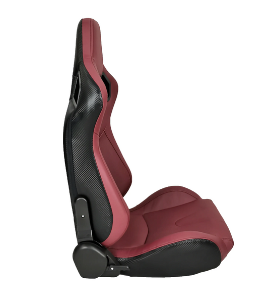 JIABEIR (Manufactured and Dispatched from China) DARK RED BURGANDY AUBERGINE & Carbon Sports Car / Racing Sim x1 Individual Bucket Seats JBR1041