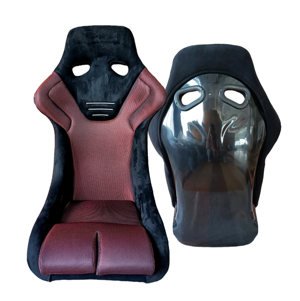 JIABEIR (Manufactured and Dispatched from China) Black & Burgundy Dark Red Alcantara Suede Velvet Shammy Sports Car / Racing Sim x1 Individual Bucket Seats Metallic Flake Hard Seat Back JBR9001