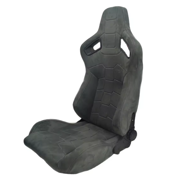 JIABEIR (Manufactured and Dispatched from China) Grey Charcoal Alcantara Suede Velvet Shammy Sports Car / Racing Sim x1 Individual Bucket Seats Metallic Flake Hard Seat Back JBR1074