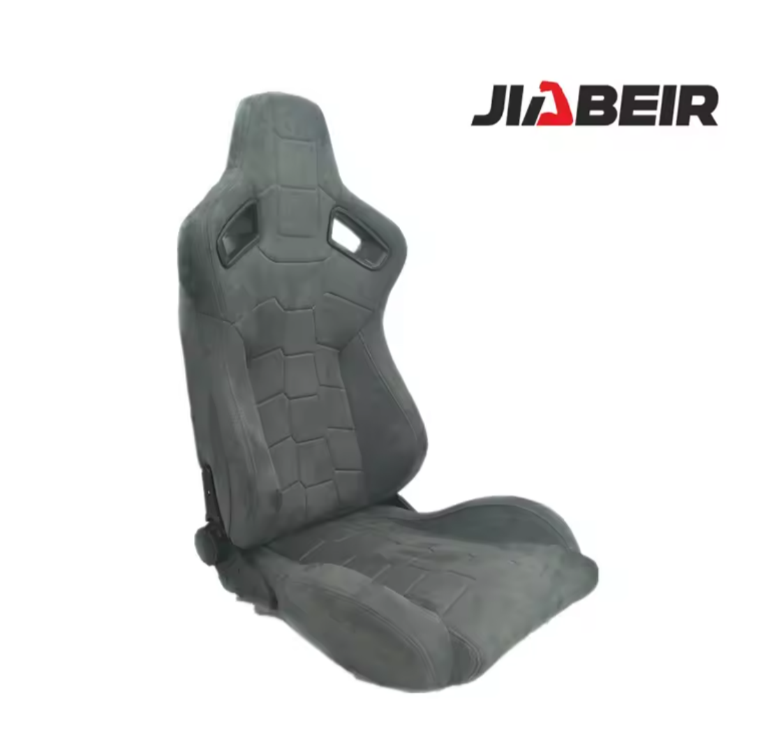 JIABEIR (Manufactured and Dispatched from China) Grey Charcoal Alcantara Suede Velvet Shammy Sports Car / Racing Sim x1 Individual Bucket Seats Metallic Flake Hard Seat Back JBR1074