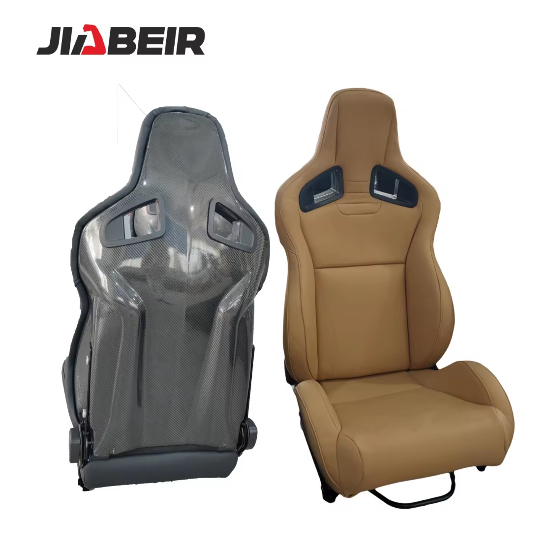 JIABEIR (Manufactured and Dispatched from China) DELUXE Beige & Carbon Fibre Weave Hard Back Bucket Seat Luxury Sports Car / Racing Sim x1 Individual Bucket Seats JBR1039R