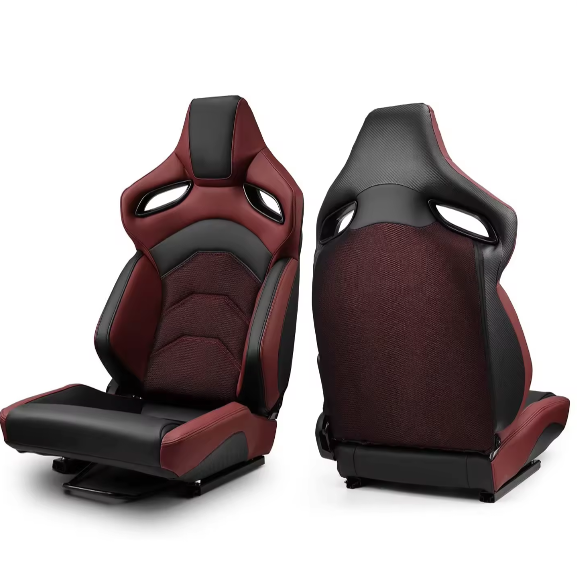 JIABEIR (Manufactured and Dispatched from China) Black & Burgundy Dark Red Shimmer Sports Car / Racing Sim x1 Individual Bucket Seats JBR9007