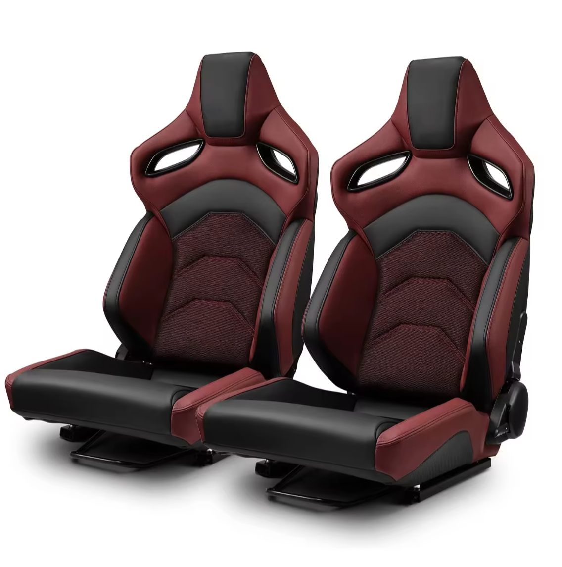 JIABEIR (Manufactured and Dispatched from China) Black & Burgundy Dark Red Shimmer Sports Car / Racing Sim x1 Individual Bucket Seats JBR9007