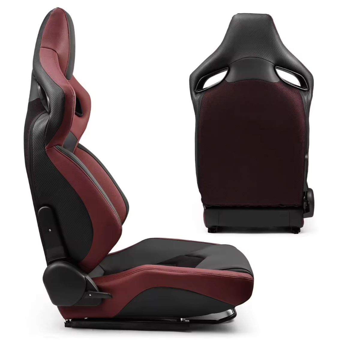 JIABEIR (Manufactured and Dispatched from China) Black & Burgundy Dark Red Shimmer Sports Car / Racing Sim x1 Individual Bucket Seats JBR9007