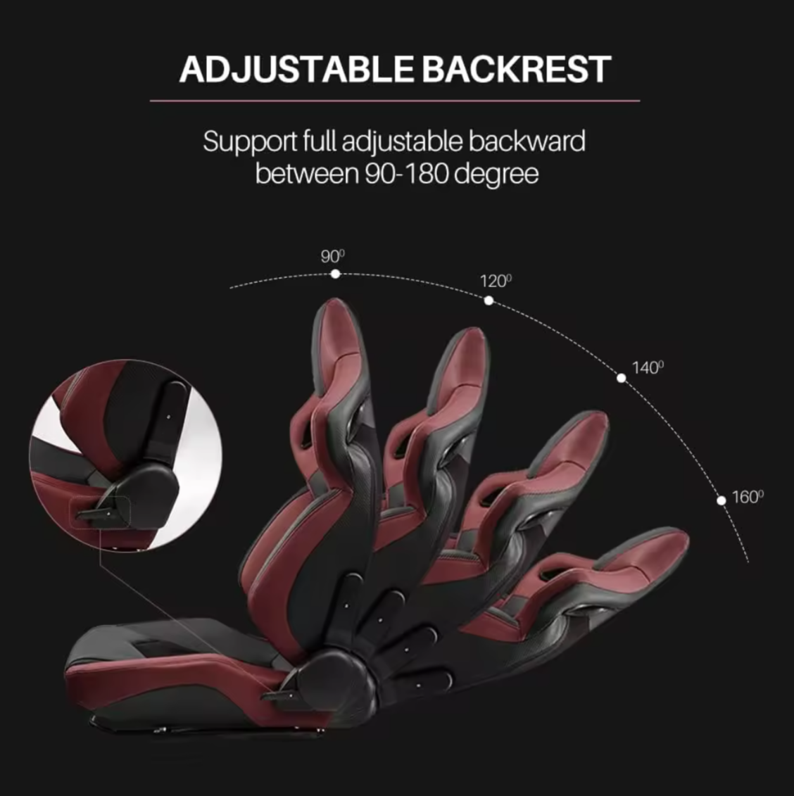 JIABEIR (Manufactured and Dispatched from China) Black & Burgundy Dark Red Shimmer Sports Car / Racing Sim x1 Individual Bucket Seats JBR9007