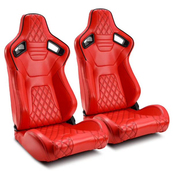 JIABEIR (Manufactured and Dispatched from China) Red DELUXE with Black Stitch Sports Car / Racing Sim x1 Individual Bucket Seats JBR1087