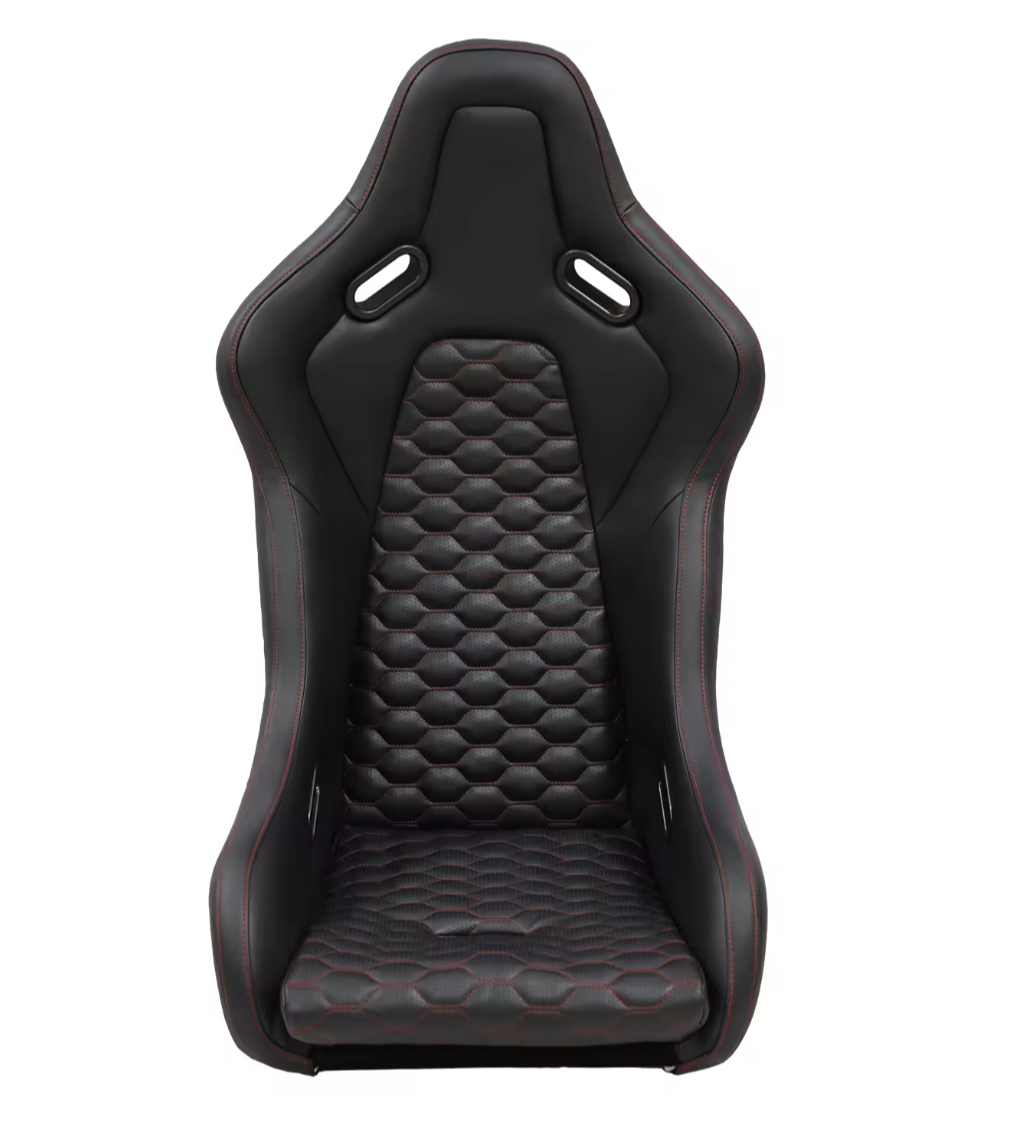 JIABEIR (Manufactured and Dispatched from China) Classic Retro Racer Black Sports Car / Racing Sim x1 Individual Bucket Seat Fiberglass Back Quilted Red Stitch JBR9017