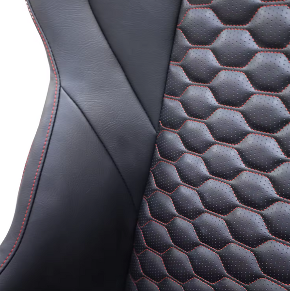 JIABEIR (Manufactured and Dispatched from China) Classic Retro Racer Black Sports Car / Racing Sim x1 Individual Bucket Seat Fiberglass Back Quilted Red Stitch JBR9017