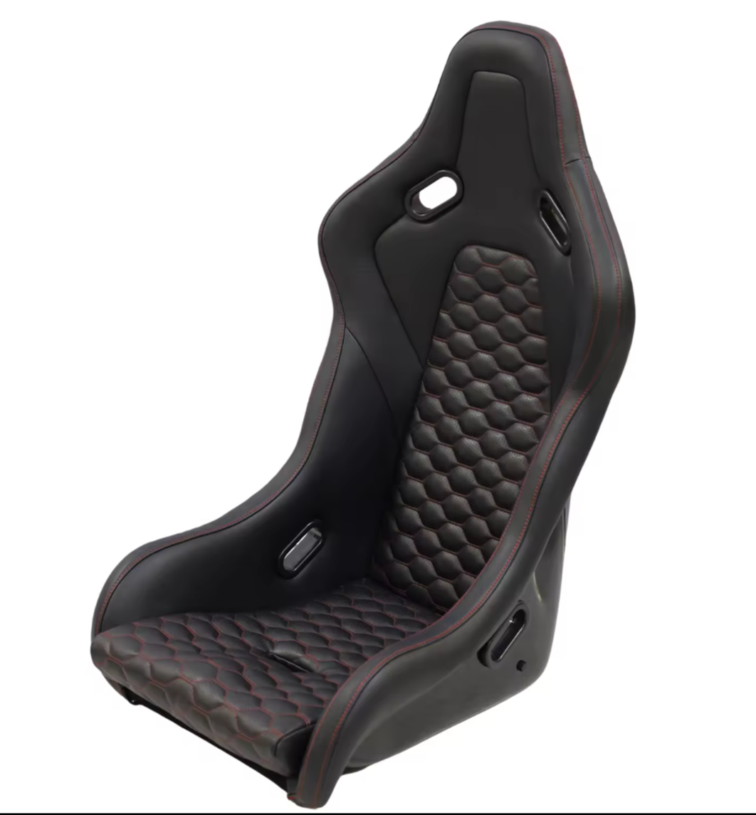 JIABEIR (Manufactured and Dispatched from China) Classic Retro Racer Black Sports Car / Racing Sim x1 Individual Bucket Seat Fiberglass Back Quilted Red Stitch JBR9017