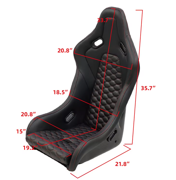 JIABEIR (Manufactured and Dispatched from China) Classic Retro Racer Black Sports Car / Racing Sim x1 Individual Bucket Seat Fiberglass Back Quilted Red Stitch JBR9017