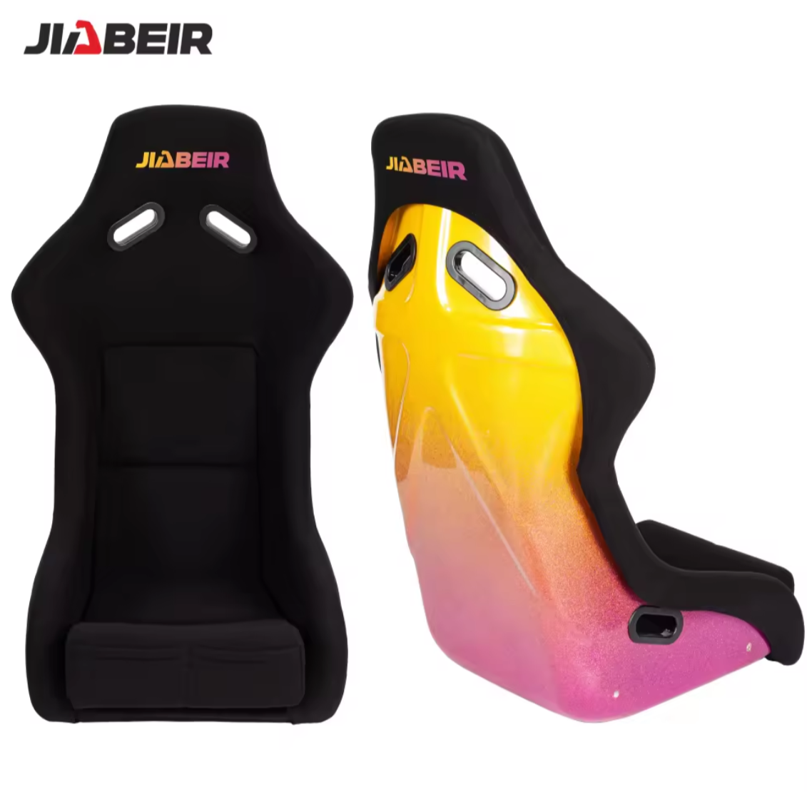 JIABEIR (Manufactured and Dispatched from China) Black & Neon Fibreglass Hard Back Sports Car / Racing Sim x1 Individual Bucket Seat JBR1022BP