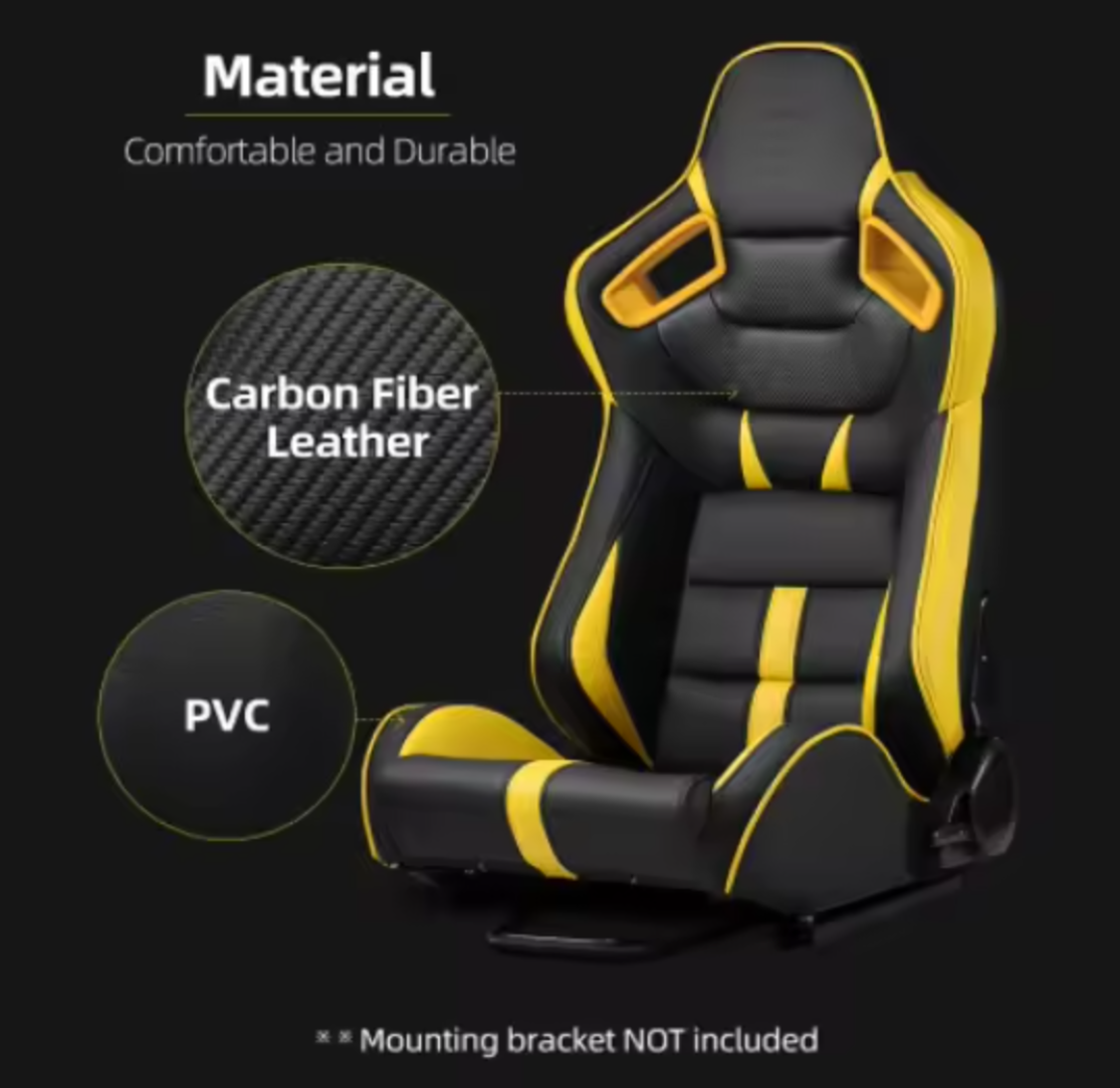 JIABEIR (Manufactured and Dispatched from China) BLACK & YELLOW Sports Car / Racing Sim x1 Individual Bucket Seats JBR1041B