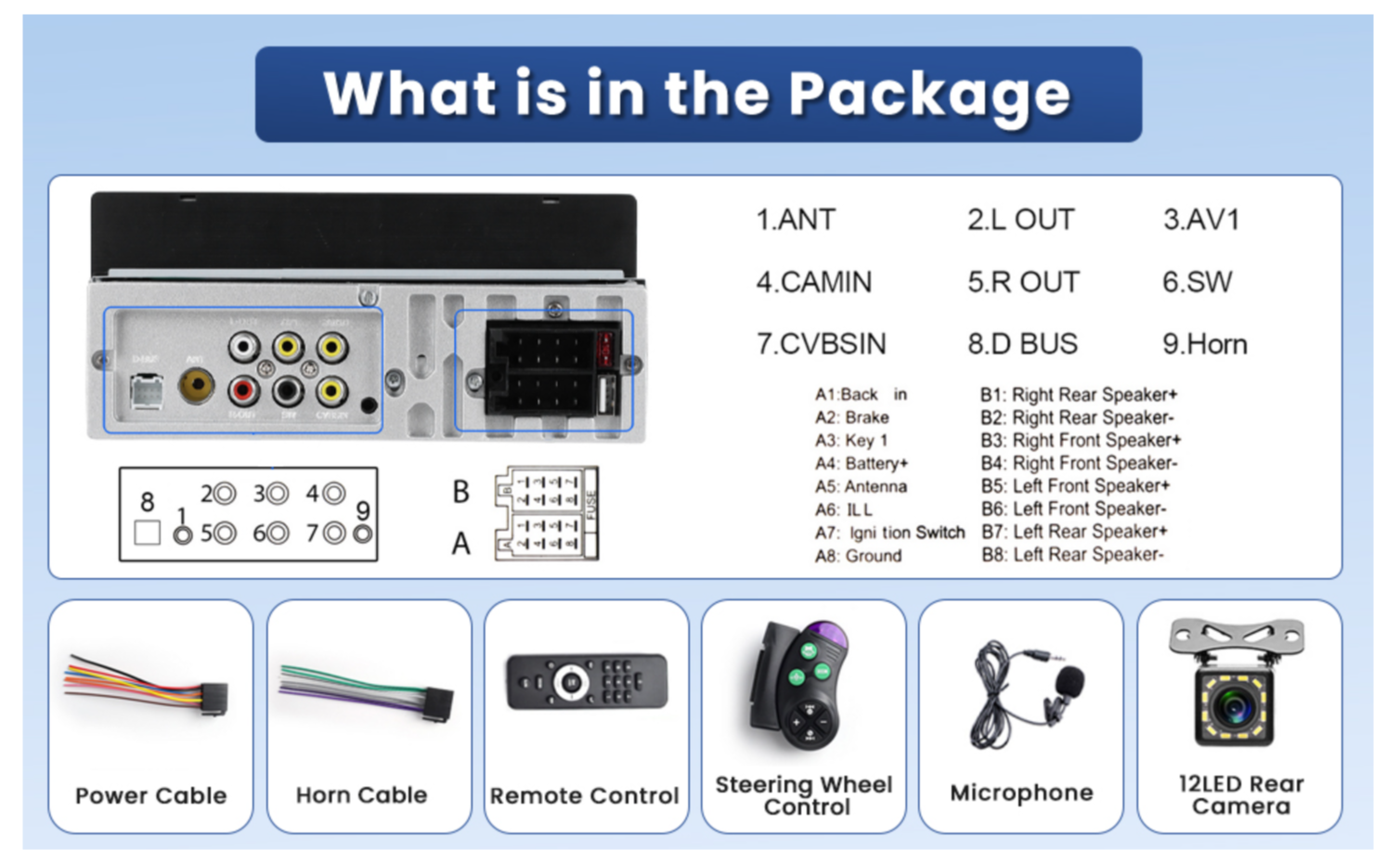 Hikity Single DIN 1DIN Car Stereo Wireless CarPlay & Android Auto 6.9 Inch Touchscreen Car Radio with Bluetooth 5.1 FM Dual USB Ports Type-C + Backup Camera + Remote Control + MIC