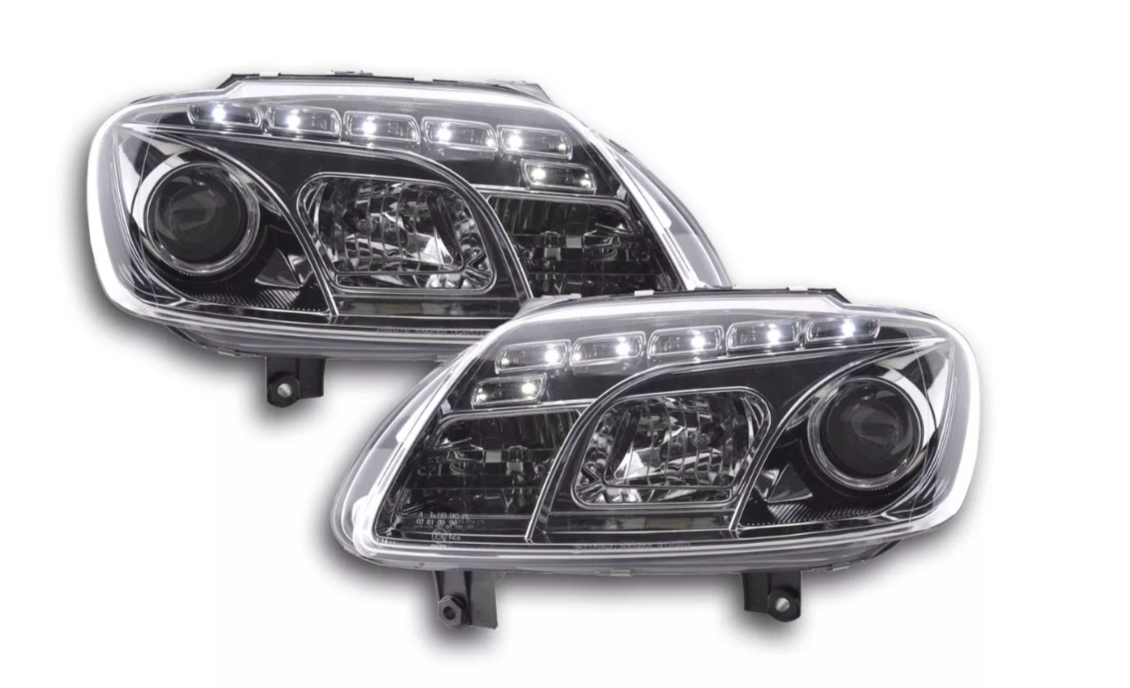 FK LED DRL Angel Eye Projector Headlight set VW Touran Type 1T VW Caddy 2K Black Chrome LHD